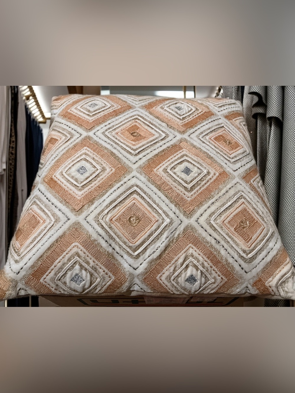 Z Gallerie Embroidered Geometric Accent Pillow – 24x24, Duck feather, down fill